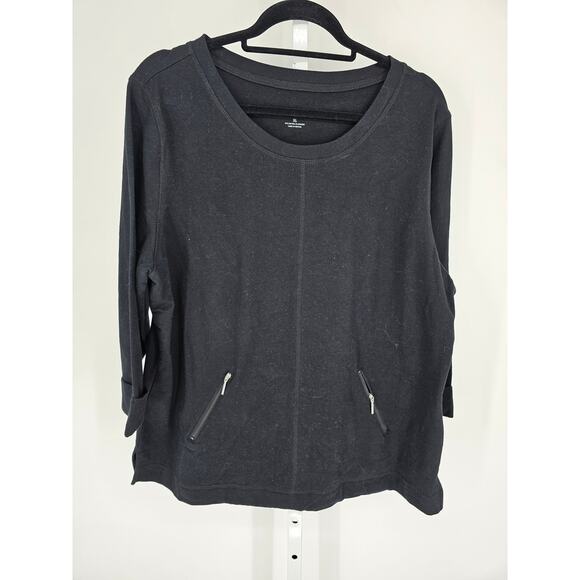 Karen Scott Sport Womens Sz XL Scoop Neck Sweater Black w/ Zipper Pockets - Picture 1 of 4